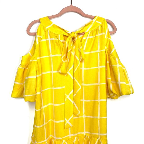 Moon River Yellow White Striped Cold Shoulder Puff Sleeve Dress- Size L Online now