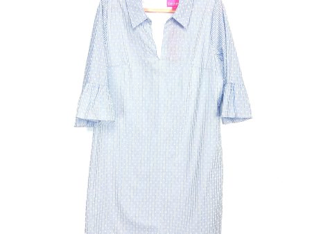 Lilly Pulitzer Blue and White Striped V-Neck Collared Ginger Dress NWT- Size 14 Online Sale