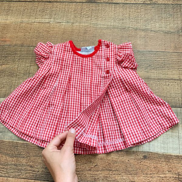 Little English Red and White Gingham Button Closure Dress- Size 3M on Sale