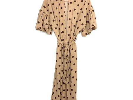 Amaryllis Tan Brown Polka Dot Puff Sleeve Side Slit Belted Duster- Size L Online