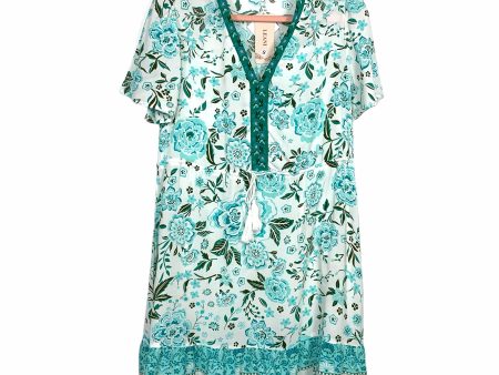 Leani White Floral Print Drawstring Waist Shift Dress NWT- Size S Online Sale