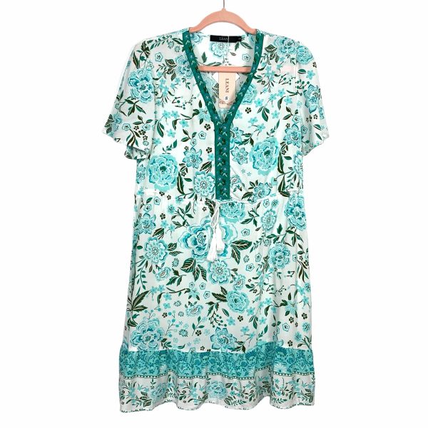 Leani White Floral Print Drawstring Waist Shift Dress NWT- Size S Online Sale