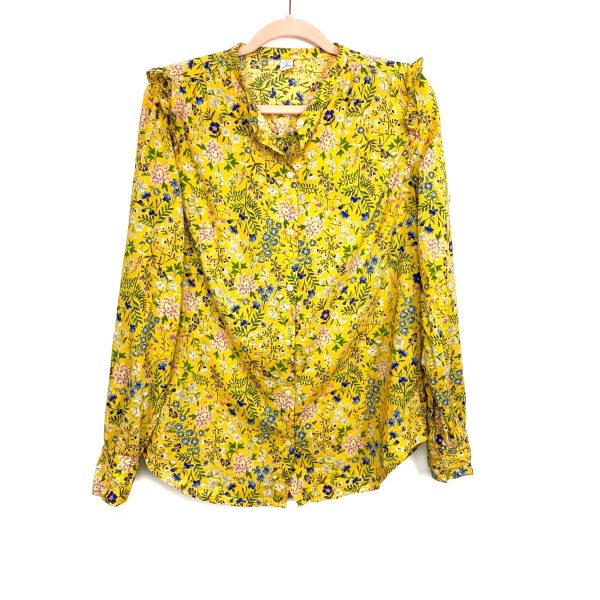 Old Navy Yellow Floral Button Up Top- Size M Tall For Discount