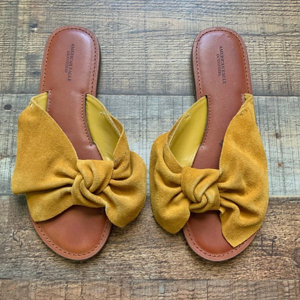 American Eagle Outfitters Mustard Suede Leather Bow Sandals- Size 8 (See Notes) Online now