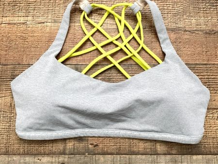 Lululemon White Light Grey Striped Yellow Straps Padded Sports Bra- Size 8 Fashion