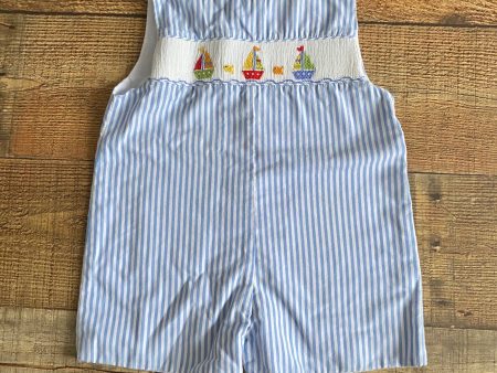 Anavini Blue and White Striped Smocked Sailboat Outfit- Size 18M Supply