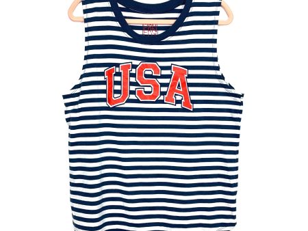 Modernlux White Blue Striped USA Sleeveless Top- Size XXL Online Hot Sale