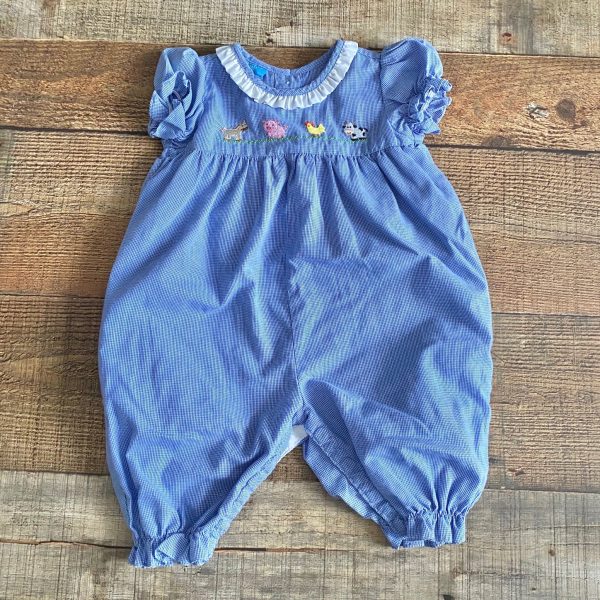 Anavini Blue Gingham Farm Animal Outfit- Size 3M Online Sale