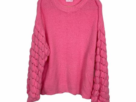 Pink Lily Pink Open Knit Bubble Sleeve Sweater- Size S Online now