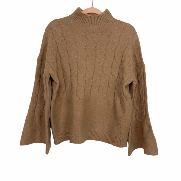 Mudpie Camel Cable Knit Bell Sleeve Sweater NWT- Size M Cheap