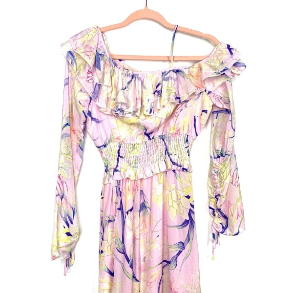 H&M Light Pink Floral One Shoulder Ruffle Long Sleeve Dress NWT- Size S on Sale