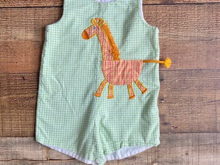 Mulberry St Green Gingham Giraffe Outfit- Size 18M For Sale