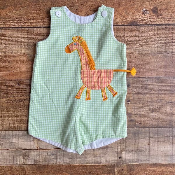 Mulberry St Green Gingham Giraffe Outfit- Size 18M For Sale