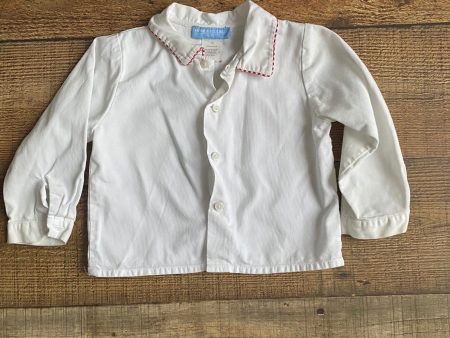 Monday’s Child White Red Trim Button Up Shirt- Size 18M For Cheap