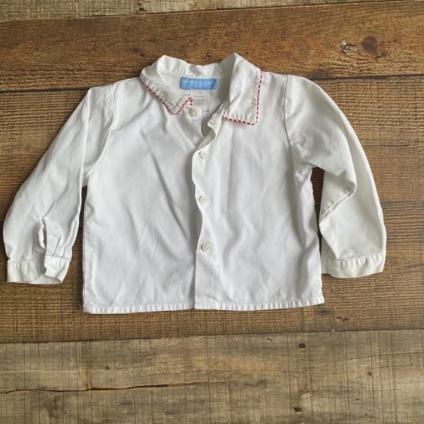 Monday’s Child White Red Trim Button Up Shirt- Size 18M For Cheap