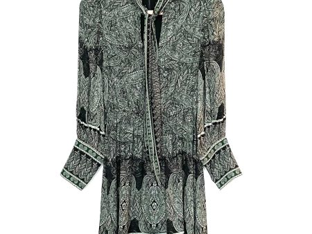 Alice & Olivia Green and Black Paisley Print Tie Neck Balloon Sleeve Dress- Size 2 For Cheap