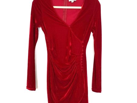 Aura Red Velvet Side Ruching With Decorative Button-Loop Sequence Dress- Size XS Fashion