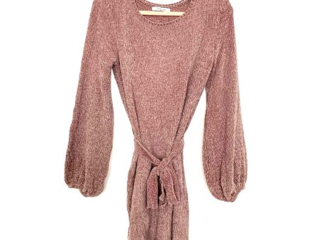 Favlux Light Pink Bubble Sleeve Chenille Belted Sweater Dress- Size S Online Sale