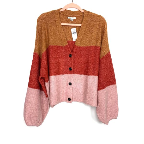 American Eagle Cognac Brick Pink Striped Cardigan NWT- Size L Supply