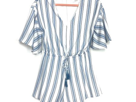 Loveriche Striped V-Neck Drawstring Waist Romper- Size S Hot on Sale