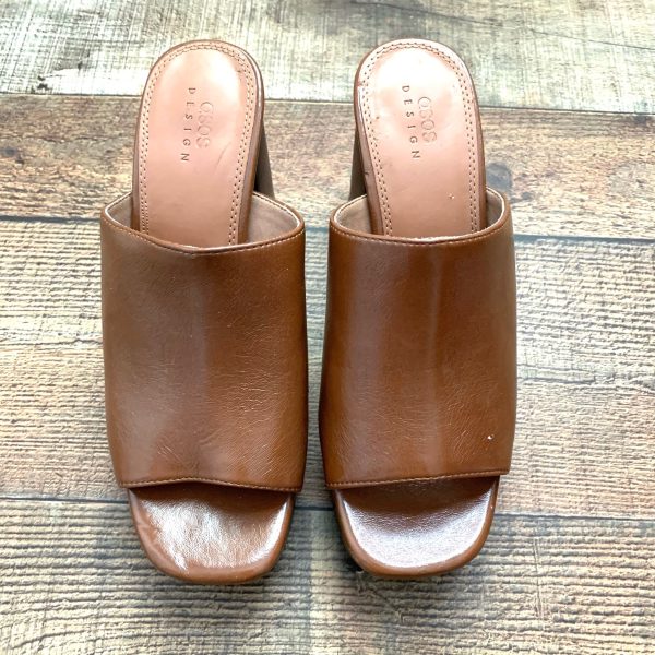 ASOS DESIGN Shiny Cognac Block Mules- Size 9 (See Notes) For Discount