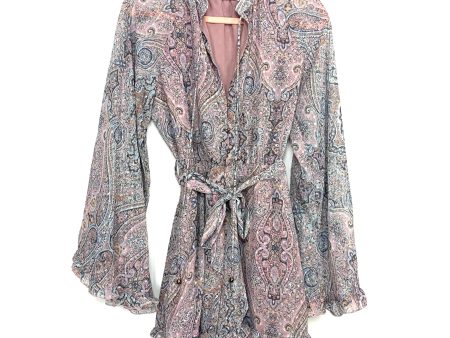 Goodnight Macaroon Paisley Print Front Zipper & Button Flare Sleeve Romper- Size M Sale