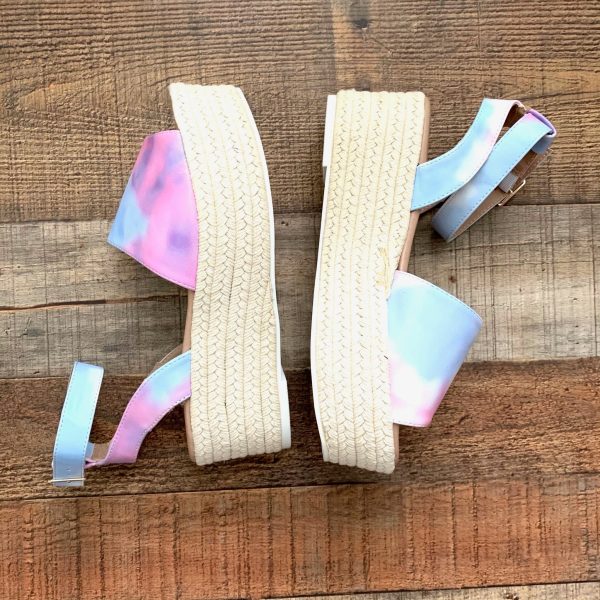 Qupid Pink Blue Purple Tie Die Espadrille Platform Sandals- Size 7 (Like New) Online now