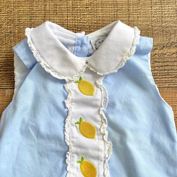 The Bella Bean Blue Lemon Romper- Size 6M(see notes) Online now