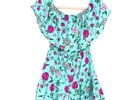 Peach Love Floral Off the Shoulder Ruffle Romper- Size S Fashion