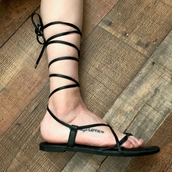 Scoop Black Lace Up Flat Sandals- Size 7 Discount