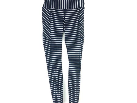 Athleta Navy Striped Capri Leggings With Side Zippers- Size XXS (Inseam 24 ) For Sale