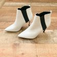 Qupid White Faux Leather Black Elastic Side Slip On Heel Bootie- Size 7 Like New Online now