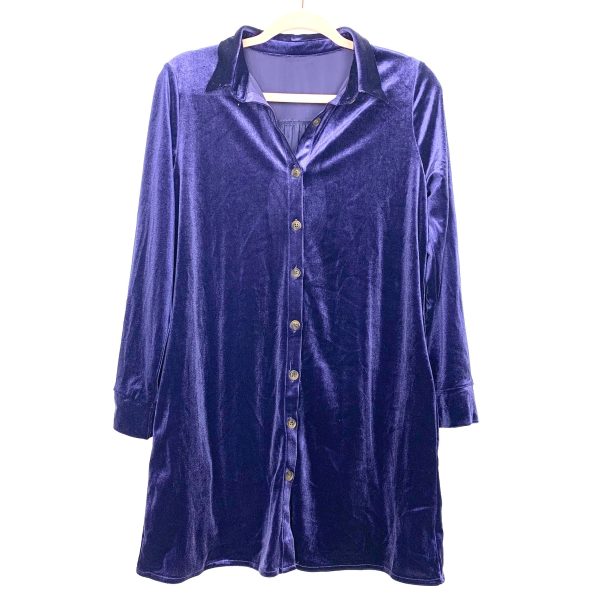 No Brand Blue Velvet Button Up Dress- Size S on Sale