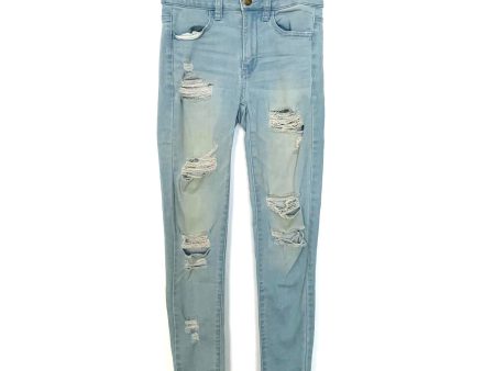 American Eagle Light Wash Distressed Super Super Stretch Jeans- Size 0 (Inseam 27”) Online