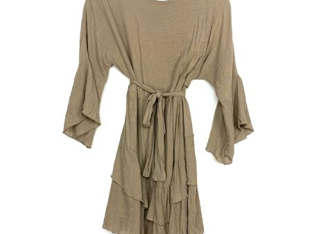 No Brand Tan Belted Ruffle Dress- Size L Discount