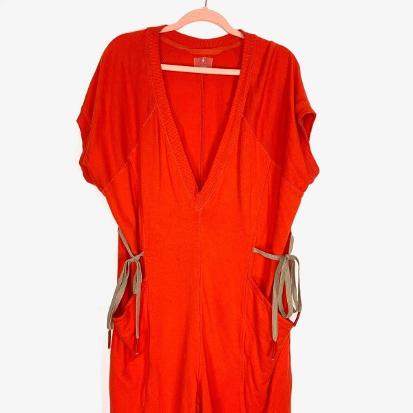 Free People Movement Orange Side Tie Straps Cinched Ankle Jumpsuit- Size L Online