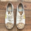 Dolce Vita White Laura Leopard Calf Hair Toe, Yellow Accents, Iridescent Heel Tab Sneakers- Size 7 Fashion