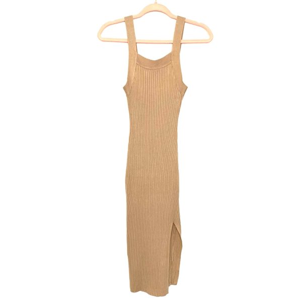 Abercrombie & Fitch Tan Ribbed Tank Top Front Slit Midi Form Fitting Dress- Size XS Online Sale