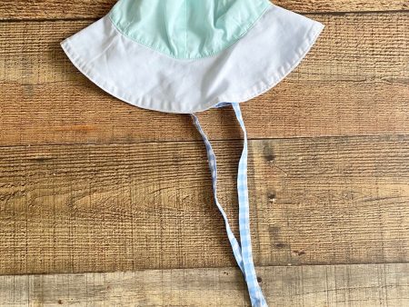 The Beaufort Bonnet White and Mint Green Sun Hat with Blue & White Check Inner Brim- Size M Hot on Sale