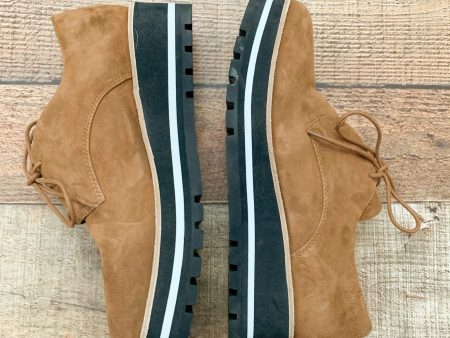 Eileen Fisher Platform Suede Like Camel With Black And White Sole Shoe- Size 7 (Like New) For Cheap