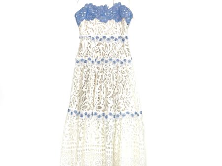 Foxiedox White Blue Halina Lace Bow Tied Strap Midi Dress NWT- Size S Cheap