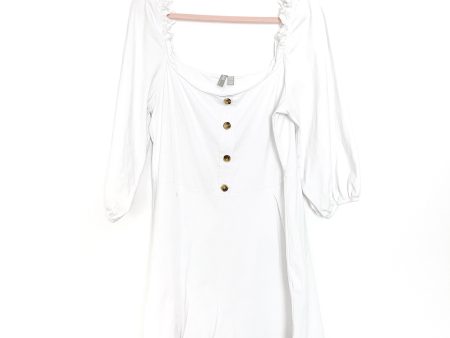 ASOS White Faux Button Detail Square Neck Romper- Size 14 (see notes) Online Hot Sale