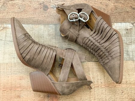 Qupid Brown Cut Out Side Buckle Zip Up Bootie- Size 7 Hot on Sale