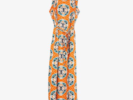 Crown & Ivory Orange White Blue Pineapple Belted Midi Dress- Size S Online Sale