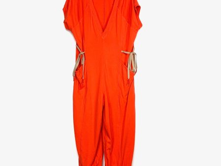 Free People Movement Orange Side Tie Straps Cinched Ankle Jumpsuit- Size L Online