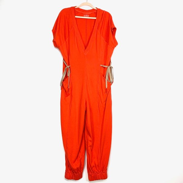 Free People Movement Orange Side Tie Straps Cinched Ankle Jumpsuit- Size L Online