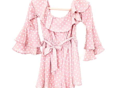 Favlux Light Pink Polka Dot Off The Shoulder Ruffle Bell Sleeve Romper (NWT) - Size S Online