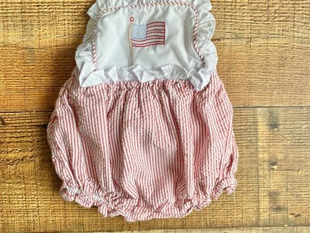 Little English Red Striped American Flag Romper- Size 6M Online Sale