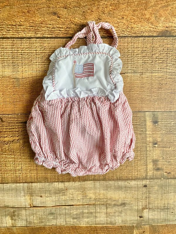 Little English Red Striped American Flag Romper- Size 6M Online Sale