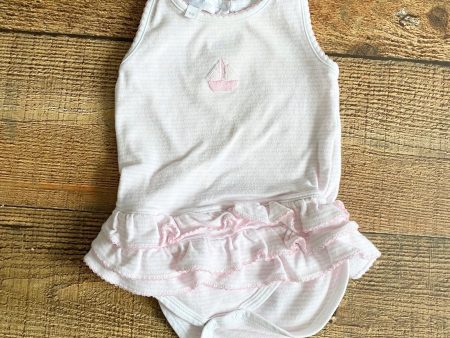 Magnolia Baby Pink and White Striped Ruffle Sailboat Onesie- Size 9M Cheap